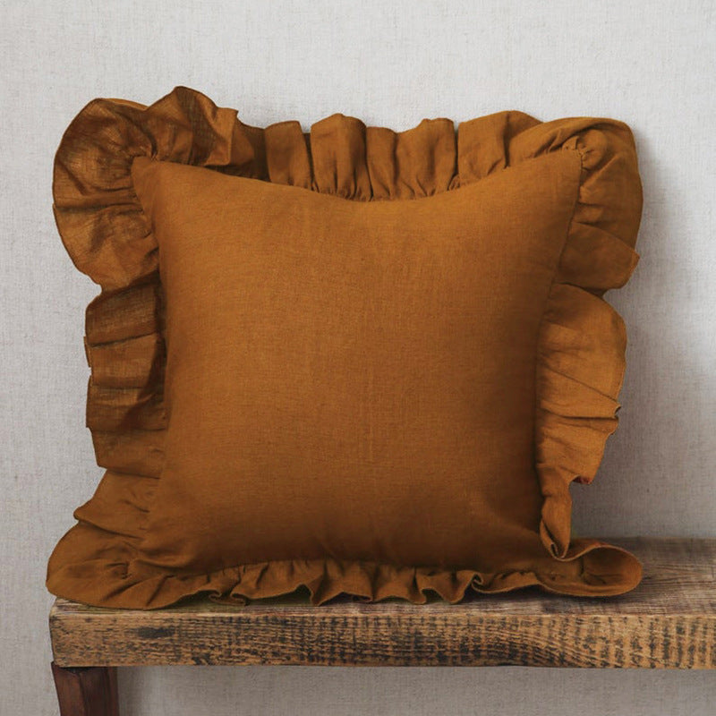 Ruffled Pillow Cover With Core Linen Pillow Living Room