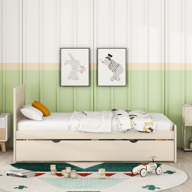 Modern Design Twin Size Platform Bed Frame With Trundle For White Washed Color