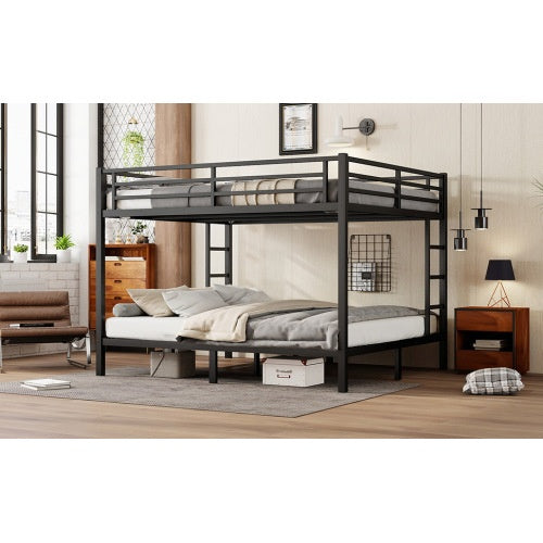 Metal California King Over California King Bunk Bed For Teens And Adults,Space-Saving Noise Reduced No Box Spring Needed, Black