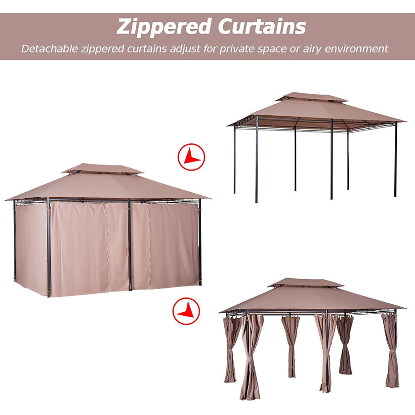 Gazebo 10x13 Khaki With Curtains Vented Roof And Steel Frame For Outdoor Use