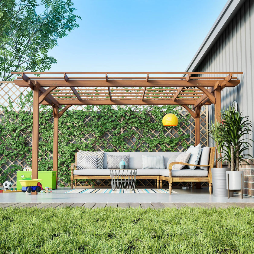 12 X 10 FT Outdoor Wood Pergola, Wooden Grape Pergola For Climbing Plant Support For Garden, Patio, Backyard, Deck, Brown