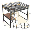 Full Size Loft Metal&MDF Bed With Desk And Shelf, Black