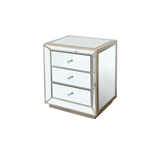 W 22X D 16  X 26.8  Silver Mirror Three Drawer Cabinet
