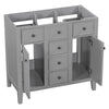 36 Bathroom Vanity Without Sink, Cabinet Base Only, Two Cabinets And Five Drawers, Solid Wood Frame, Grey