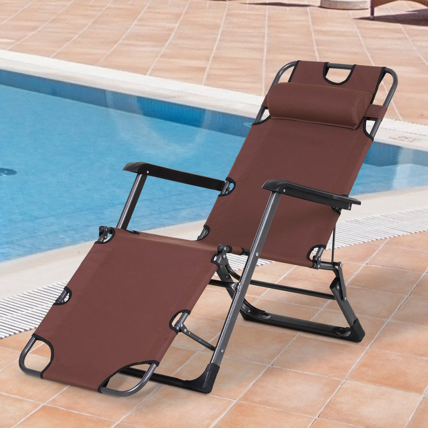 Lounging Relaxation  Folding Lounger With Metal Frame, Adjustable Footrest  Head Pillow