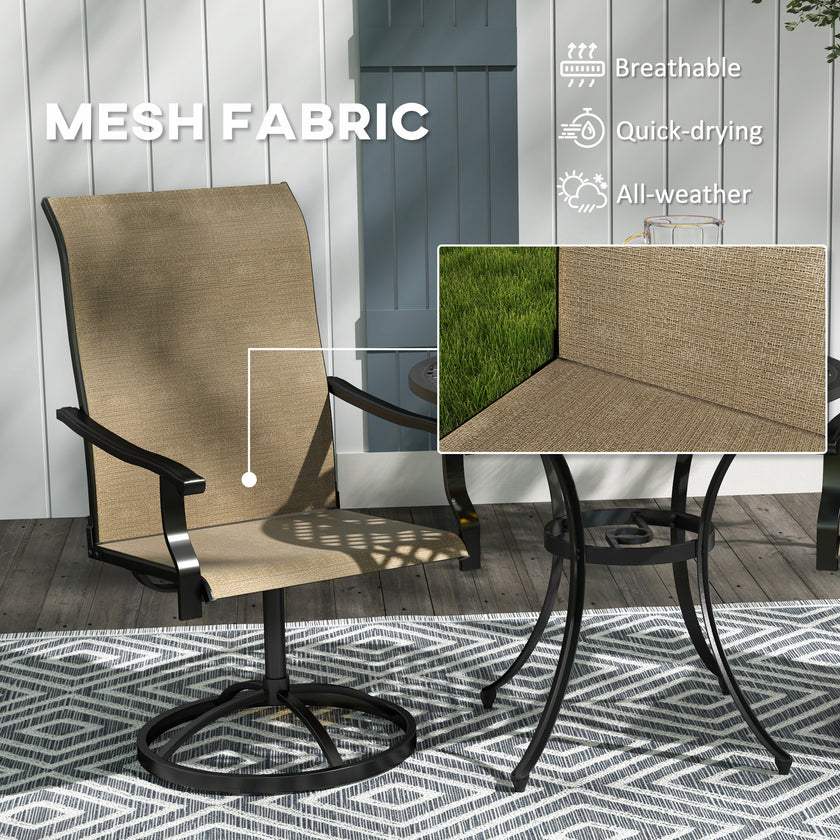 Patio Swivel Chairs Set Of 2, High Back Patio Dining Chairs With All-Weather Mesh For Backyard, Lawn, Garden, Brown