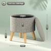 Round Ottoman Stool With Storage, Linen Upholstered Foot Stool With Padded Seat, Hidden Space And Wood Legs, Light Gray