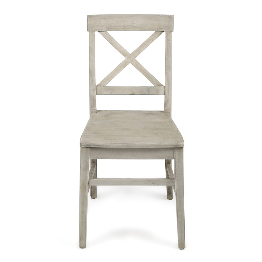 Acacia Wood Dining Chairs, Light Grey Wash, 21D X 17.75W X 35.5H Inch  Set Of 2