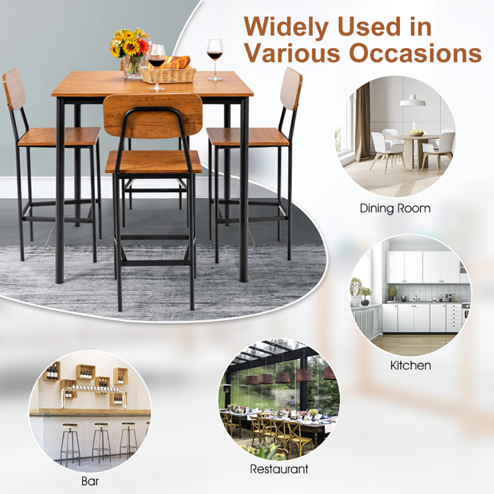 5 Pieces Industrial Dining Table Set With Counter Height Table And 4 Bar Stools