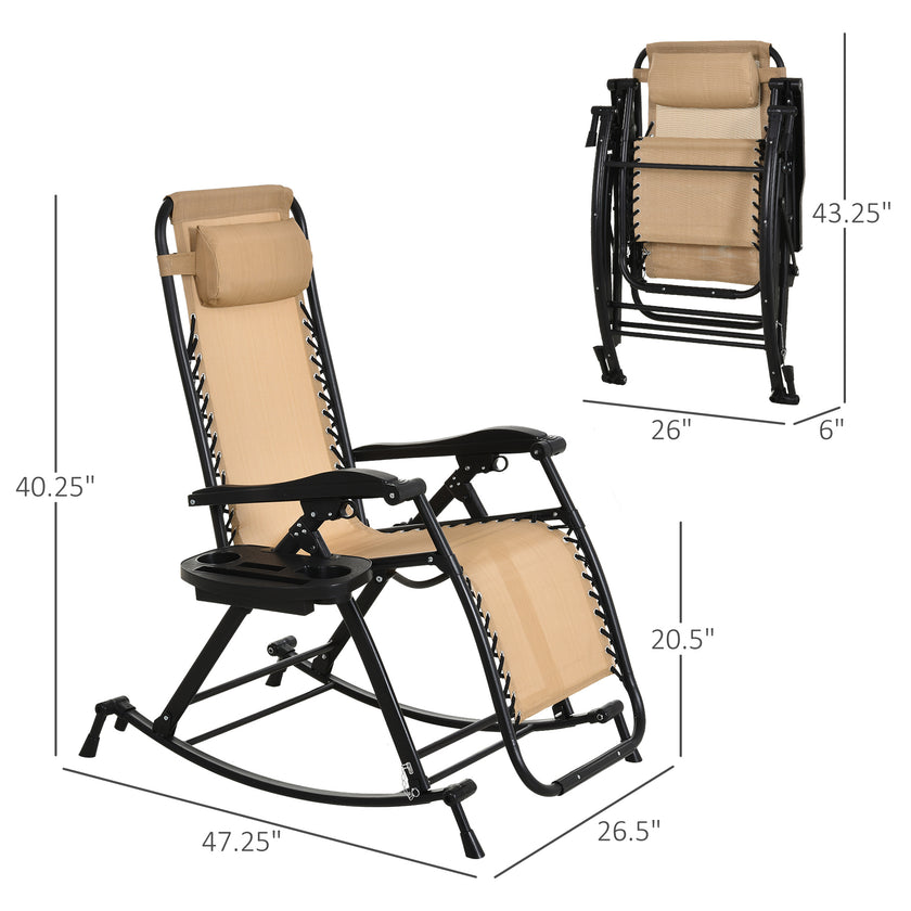 Ergonomic Recline  Beige Zero Gravity Rocker With Headrest, Tray  Phone Holder