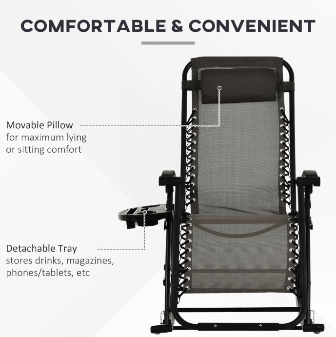 Relaxation Redefined  Grey Zero Gravity Rocker With Headrest, Tray  Phone Holder