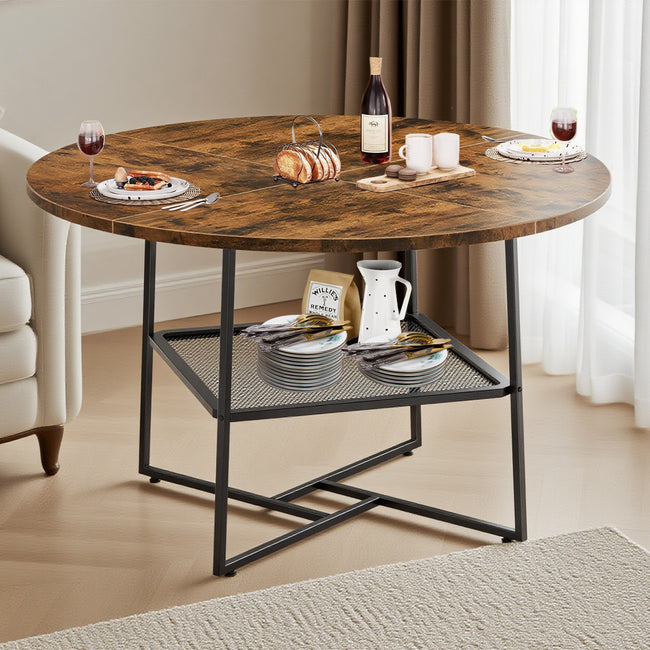51  Round Dining Table For 4-6  Tiger Stripes-Black Wooden Dining Room Table With Storage Shelf Space Saving Circle Dinner Table With Metal Legs For Kitchen Living Room Dining Restaurant Furniture