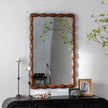 Mid-Century Modern Mirror With Solid Wood Frame,Wall-Mounted High-Definition Non-deformable Bedroom Mirror, Living Room Mirror,Brown