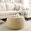 2-in-1 Round Storage Ottoman  End Table, Natural 25.5x25.5x14.5