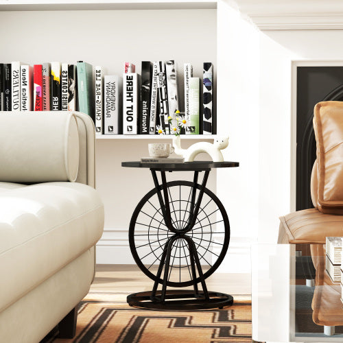 2 Piece Vintage Industrial Wheel Design Side Table