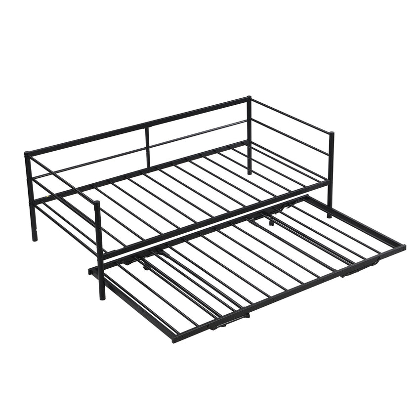 Twin Size Metal Daybed With Adjustable Trundle Up Trundle, Black