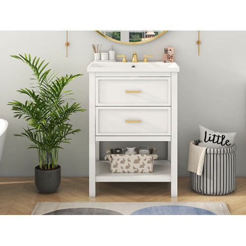 24'' Bathroom Vanity With Top Sink, Modern Bathroom Storage Cabinet With 2 Drawers, Single Sink Bathroom Vanity Replace SW000101AAK
