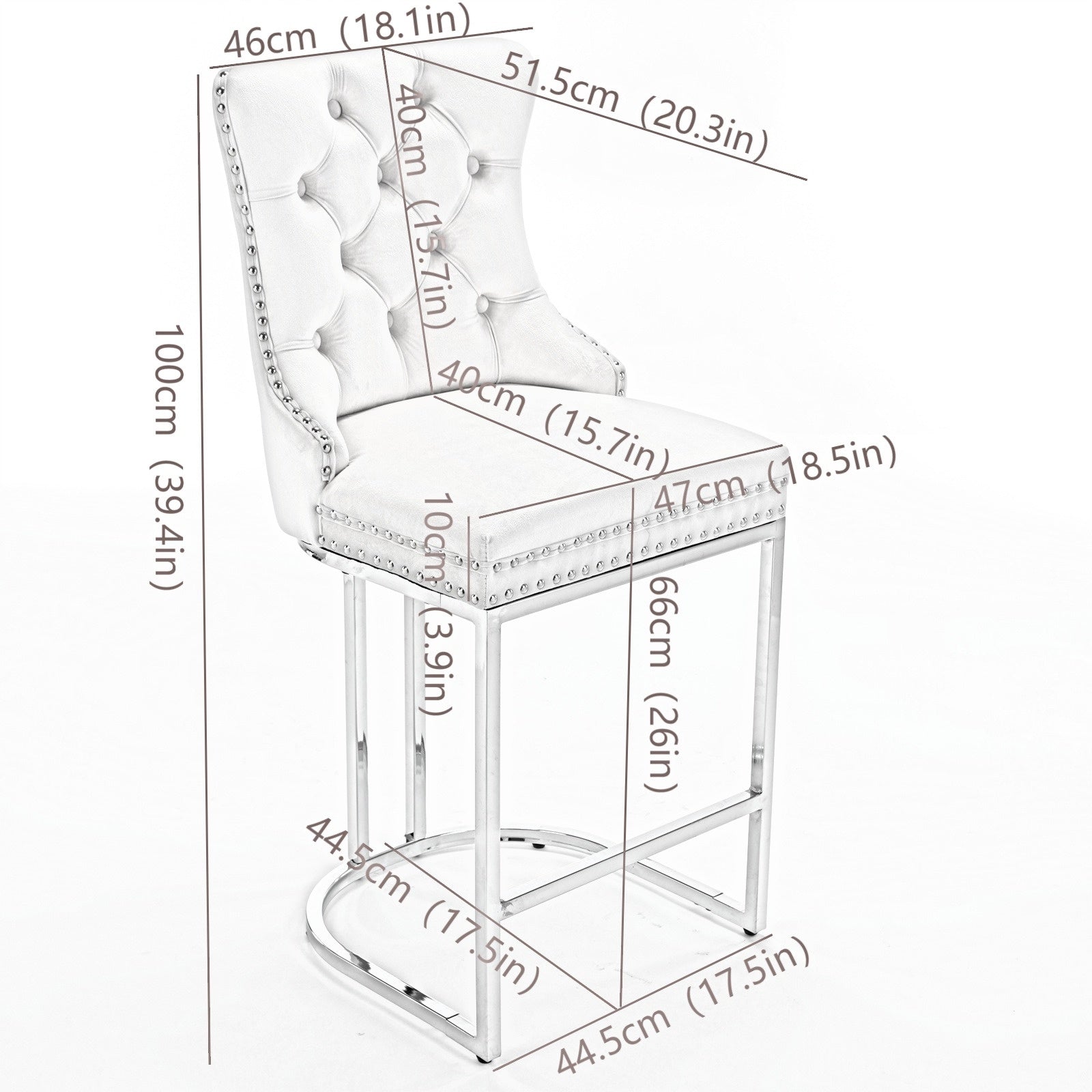 26 Velvet Bar Stools Set Of 2, Counter Height With Button Back  Rivet Trim