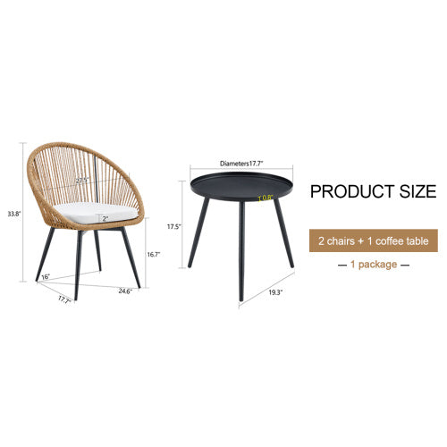 Modern 3 Piece Set17.7 Anti Spill Round Coffee Table   2 Rattan Swivel Chairs  Outdoor Patio Furniture For Tea Time.Suitable For Various Outdoor Venues.3 Piece Set Packaged As A Single Package