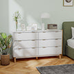 6 Drawer Double Dresser For Bedroom, Fluted Chest Of Drawers With Gold Finger Pulls And 5 Wood Legs, White