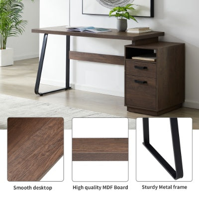 Home Office Computer Desk With Drawers Hanging Letter-size Files, 65 Inch Writing Study Table With Drawers