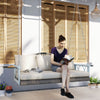 3 Person Wicker Hanging Outdoor Patio Porch Swing Bench With Cup Holders, Cushions, And Chains, Natural