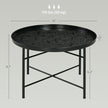 Coffee Table For Living Room, 24inch Round Center Table With Hammered Tray Top And Metal Frame For Bedroom, Black
