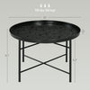 Coffee Table For Living Room, 24inch Round Center Table With Hammered Tray Top And Metal Frame For Bedroom, Black