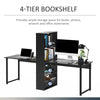 Extra Long 2-Person Desk With Bookshelf Black Home Office Workstation Combo