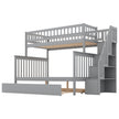 Twin Over Full Bunk Bed With Trundle And Staircase,Gray