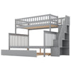 Twin Over Full Bunk Bed With Trundle And Staircase,Gray