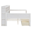 Wooden Full-size Sofa Bed With Storage Rack, Multifunctional Bed With Two Storage Drawers And Desk, Antique White