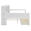 Wooden Full-size Sofa Bed With Storage Rack, Multifunctional Bed With Two Storage Drawers And Desk, Antique White