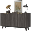 Fluted Sideboard Buffet Cabinet, 55 Coffee Bar Cabinet With 4 Doors, 2 Adjustable Shelves, 5 Wood Legs, Dark Gray