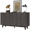 Fluted Sideboard Buffet Cabinet, 55 Coffee Bar Cabinet With 4 Doors, 2 Adjustable Shelves, 5 Wood Legs, Dark Gray