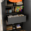 73inch Tall Metal Arched Cabinet, Modern Arch Bookshelf Display Cabinet With Doors,Shelves,Internal Drawers For Home Office Kitchen Bar Living Room,Black