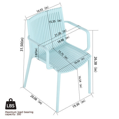 4pcs Modern Stackable Plastic Armchair For Indoor  Outdoor Use  Ergonomic Slatted Back Design, All  Weather PP Material, Light Baby Blue   Patio, Balcony, Cafe