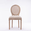 French Style Solid Wood Antique Linen & Rattan Dining Chair, Set Of 2, Cream