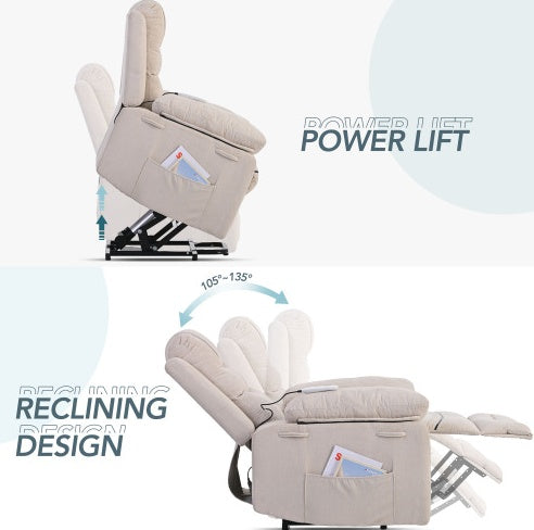 Massage Recliner,Power Lift Chair For Elderly With Adjustable Massage And Heating Function,Recliner Chair With Infinite Position And Side Pocket For Living Room ,Blue