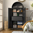 73inch Tall Metal Arched Cabinet, Modern Arch Bookshelf Display Cabinet With Doors,Shelves,Internal Drawers For Home Office Kitchen Bar Living Room,Black