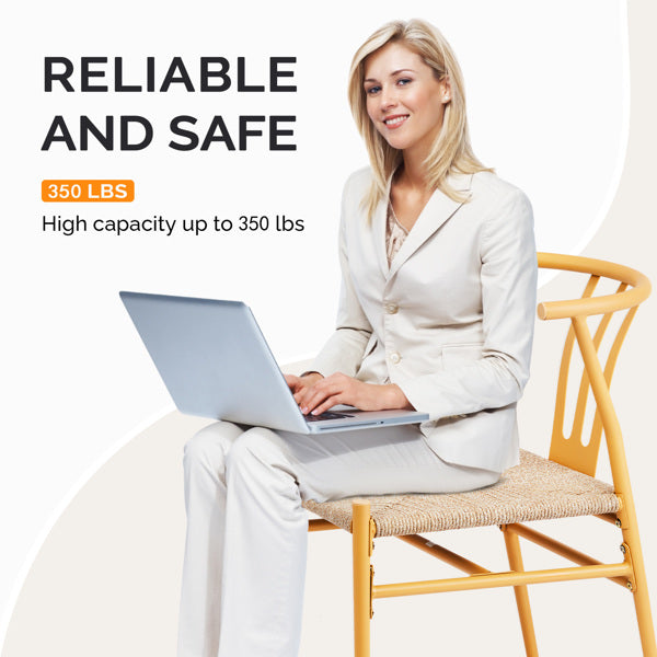 4PCS Weave Dining Chair, Mid-Century Modern Metal Rattan Chair For Kitchen Dining Living Room, Wood Color