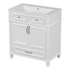 30'' Bathroom Vanity With Resin Sink, Solid Wood Frame Bathroom Storage Cabinet With Soft Closing Doors, Retro Style, White