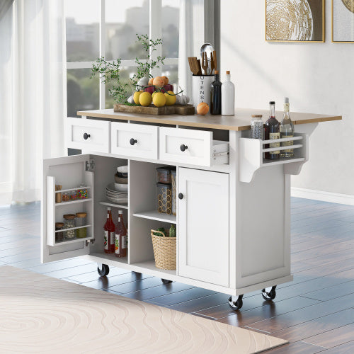 Kitchen Trolley With Rubberwood Folding Leaf Countertops