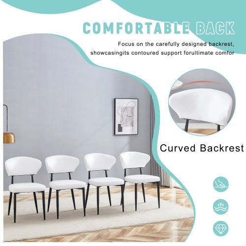 White Minimalist Ergonomic Dining Chair, With A Curved Backrest For Comfortable Design,Unlocking A Comfortable And Minimalist New Sitting Posture. A Pack Of 4.Available In Black And White.