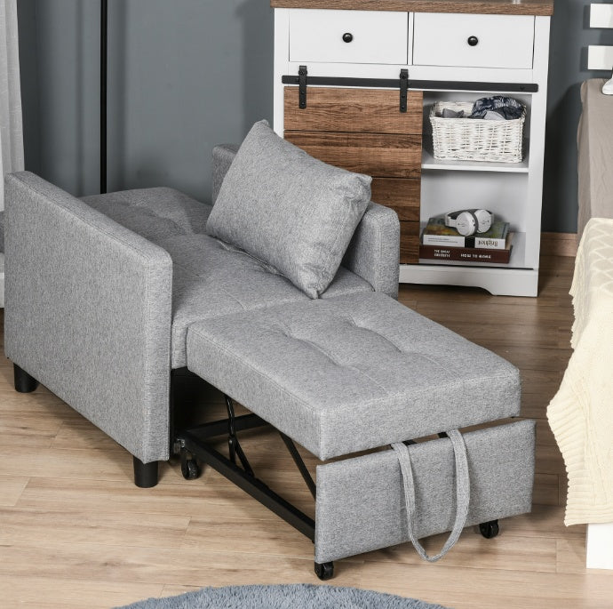 Convertible Chair Bed Grey Sofa Bed Multi-Functional Sleeper Ottoman Recliner Adjustable Backrest