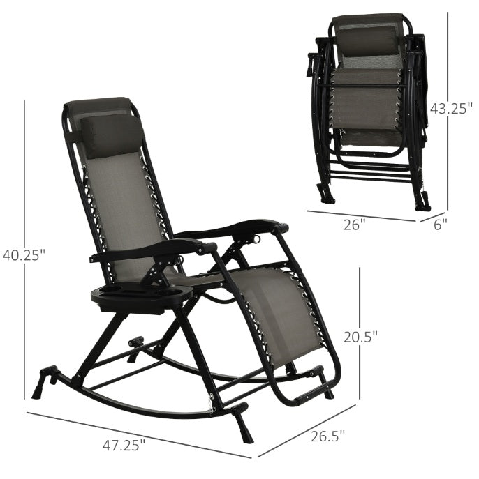 Relaxation Redefined  Grey Zero Gravity Rocker With Headrest, Tray  Phone Holder