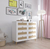 White Color 8 Drawers Chest Of Drawers With Rattan Drawer Face Golden Legs And Handles