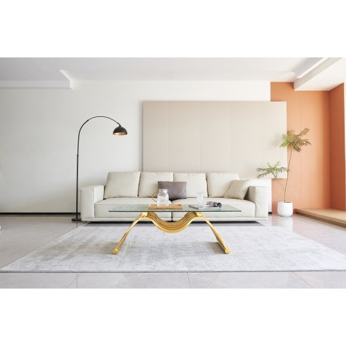 47 Rectangle Modern Stainless Steel Coffee Table, Water Ripple Tempered Glass Coffee Table, Center Table, For Living Room Home Office, Easy Assembly, Gold