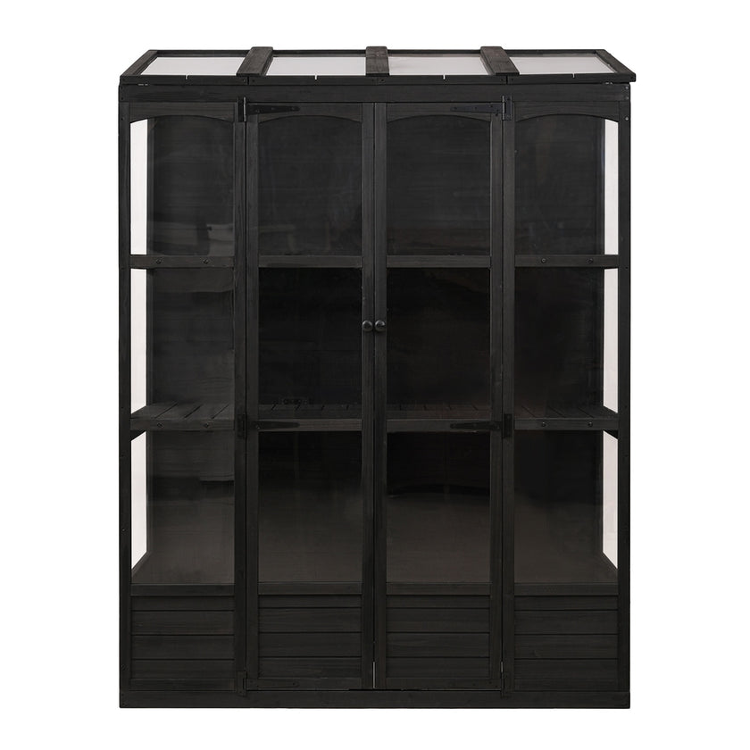 TOPMAX 78-inch Wooden Greenhouse Cold Frame With 4 Independent Skylights And 2 Folding Middle Shelve