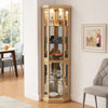 Corner Glass Cabinet Lighted Curio Cabinet Corner Display Case For Living Room, Curio Cabinet, Antique Collection, Wine,Bar Glass Storage Light Included,Dark Cherry